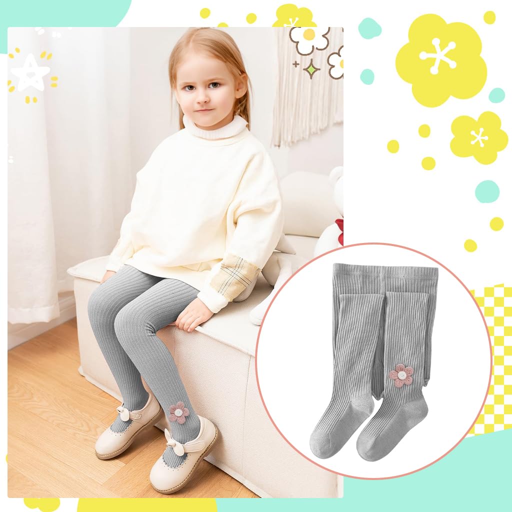 Zibuyu Toddler Girls Cable Knit Leggings for Fall & Winter with Seamless Elastic Fit | Soft Grey Cotton Pantyhose