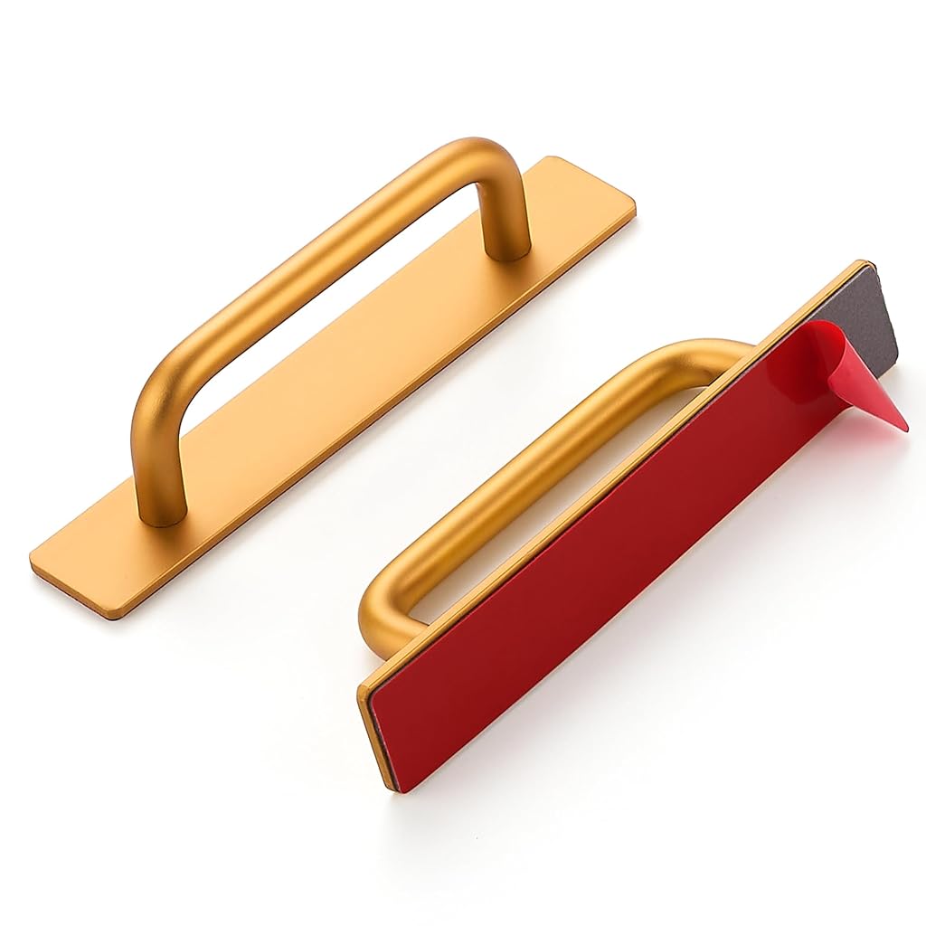 HASTHIP® Closet Door Bar Handles No Drill Adhesive Drawer Pullers 8.2 inches Minimalist Golden Finish Aluminum Alloy Pullers Peel and Stick Door Pullers for Closet, Door, Cabinet, Drawer