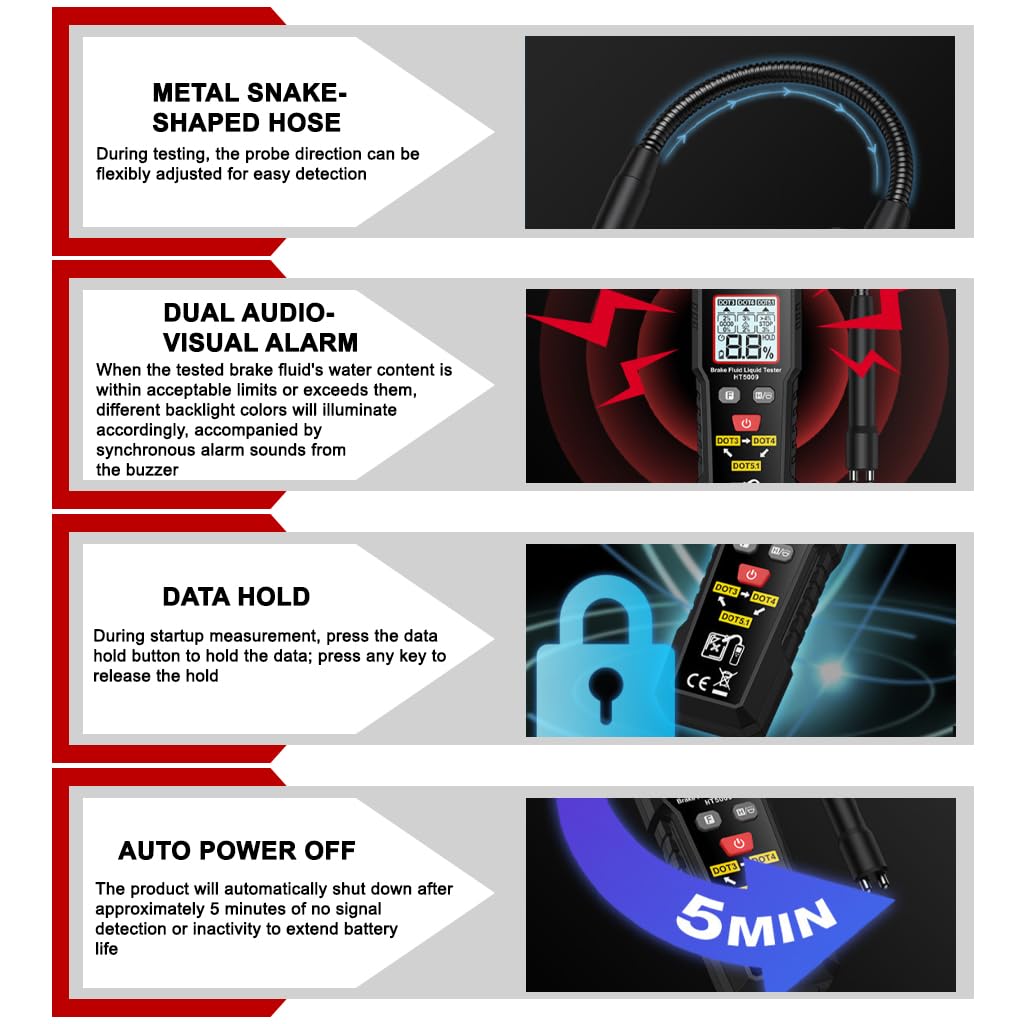 STHIRA Digital Brake Fluid Tester for DOT3 DOT4 DOT5.1 with Flexible Probe & LCD Display