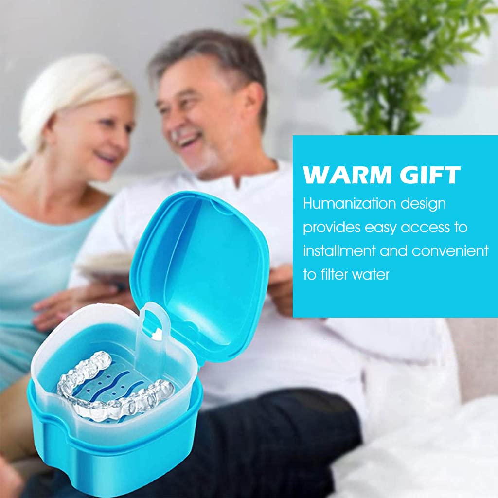 ZIBUYU Denture Box Case for Retainers and False Teeth with Strainer | Medical Grade PP
