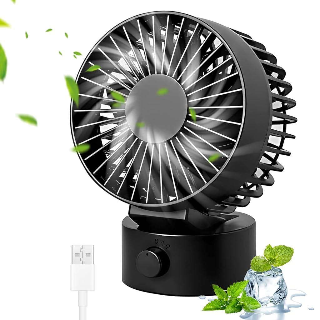 HASTHIP® Mini USB Desk Fan with 2-Speed Control, Portable Small Desktop Fan Quiet Handheld Cooling Fan with Stand for Office, Travel & Makeup (Black)