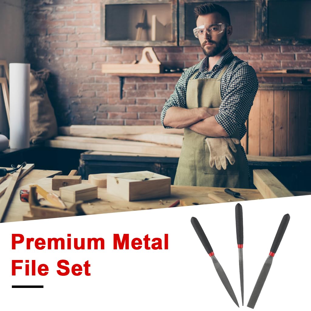 Serplex Crafting File Tools for Wood Stone and Jade with 4.6 in Palm Grip | 3 Steel Files