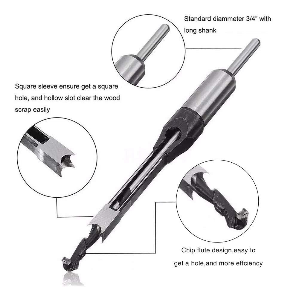 HASTHIP Mortising Chisel Square Hole Drill Bits for Wood 8–16mm with U-Shaped Core | High-Speed Steel