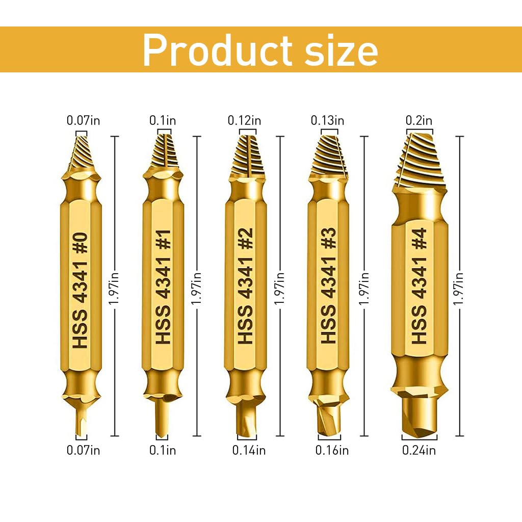 Serplex® 5Pcs Screw Extractor High Speed Steel Dual Head Screw Extractor 5 Sizes Screw Extractor for Damaged Screws Nuts & Bolts Drill Bit Tools for Easy Removal of Rusty & Broken Hardware