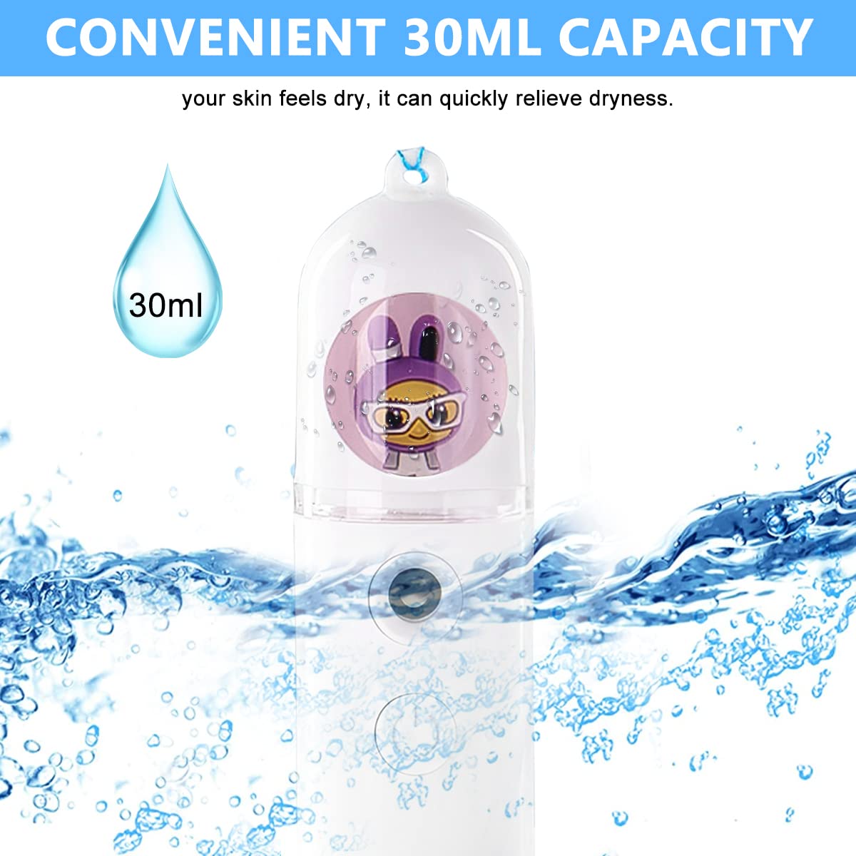 MAYCREATE Nano Facial Mist Sprayer for Skin Hydration with 30ml Tank and USB Rechargeable Design