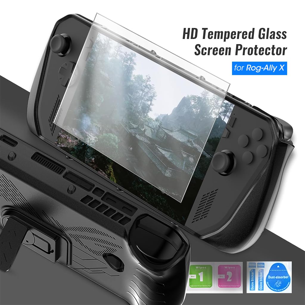 ZORBES Soft TPU Case for ROG Ally X with Folding Kickstand and Anti Slip Grip | Black Protective Cover