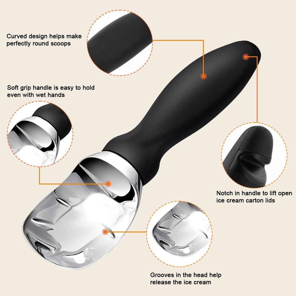HASTHIP Ice Cream Scoop for Gelato and Cookie Dough with Anti Slip Handle | 3 PCS Stainless Steel