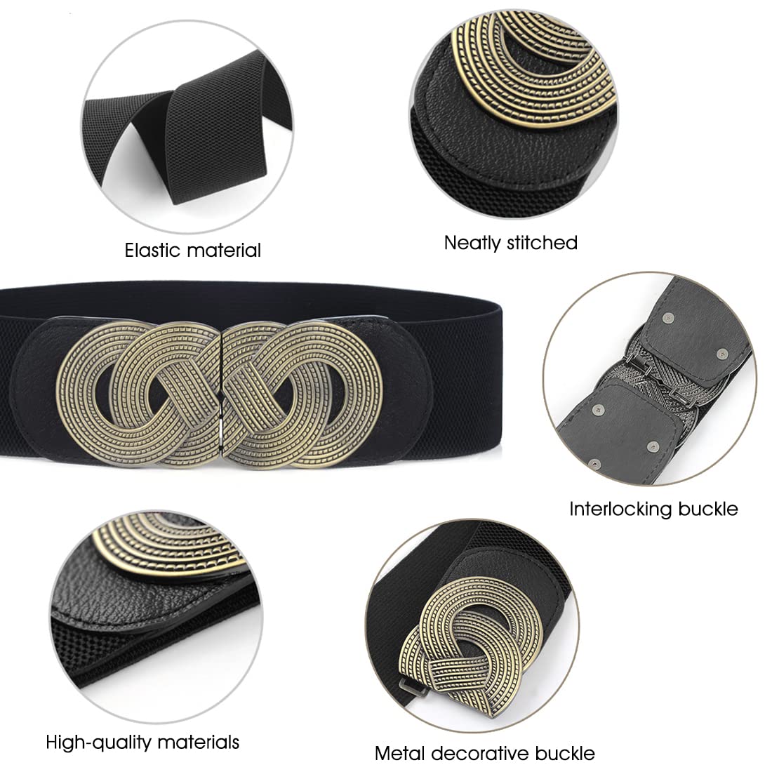 PALAY Women Stretchy Belt for Dress and Blouse featuring Interlocking Buckle 65 cm Black