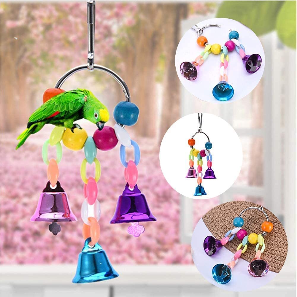Qpets Birds Toys Set for Parrots and Parakeets with 12 Pieces Including Swings | Natural Wood Chew Toys