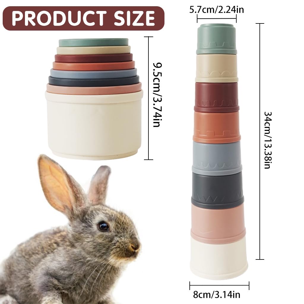 Qpets Bunny Toy for Foraging Fun with 8 Pcs Stackable Cups | BPA Free Pastel Design
