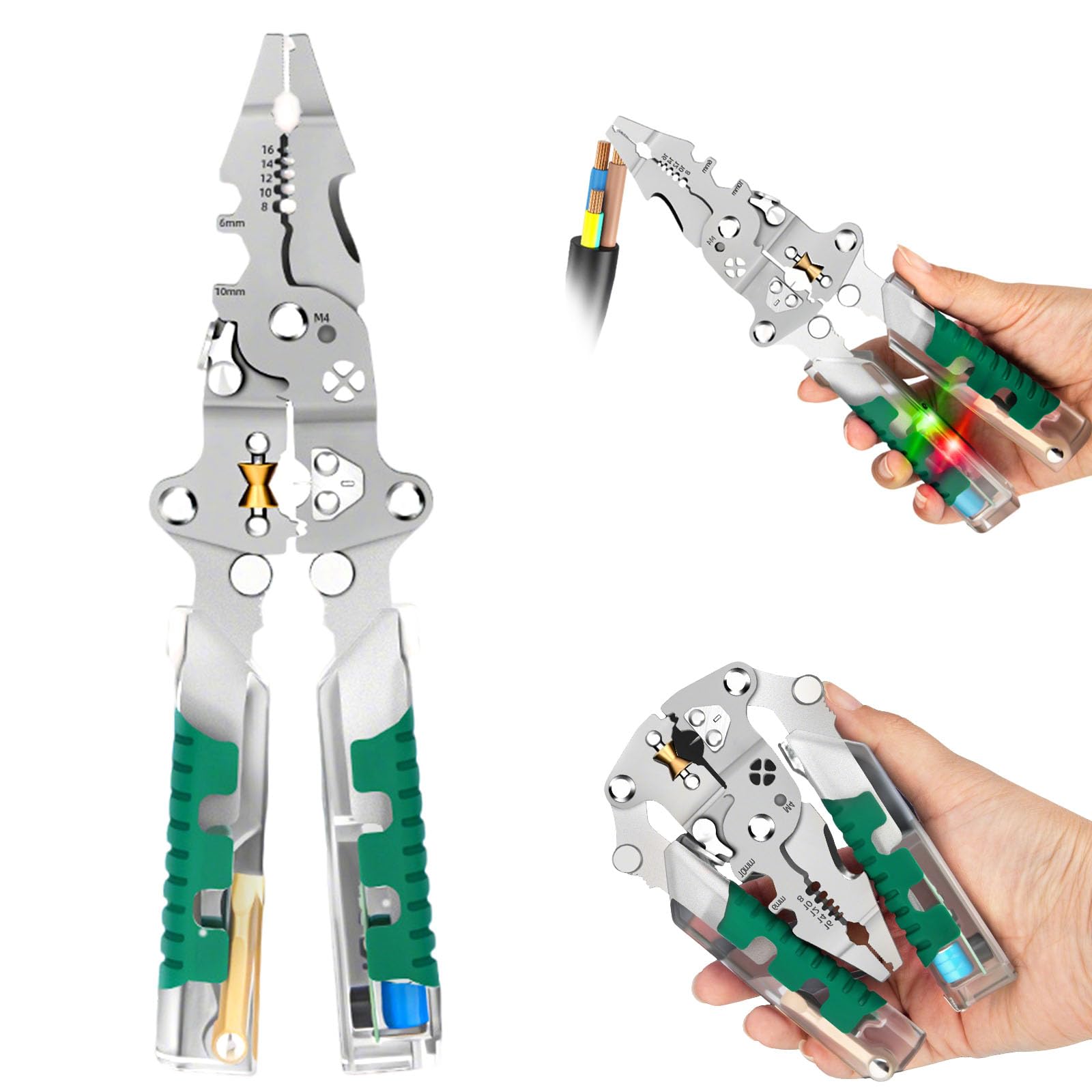 Serplex® 18 In 1 Foldable Ｗire Stripper, 2025 New Wire Strippers with Voltage Detector, Multifunctional Wire Stripping Pliers for Cutting And Pulling Wires Cable, Cable Cutters with Plier, Crimper