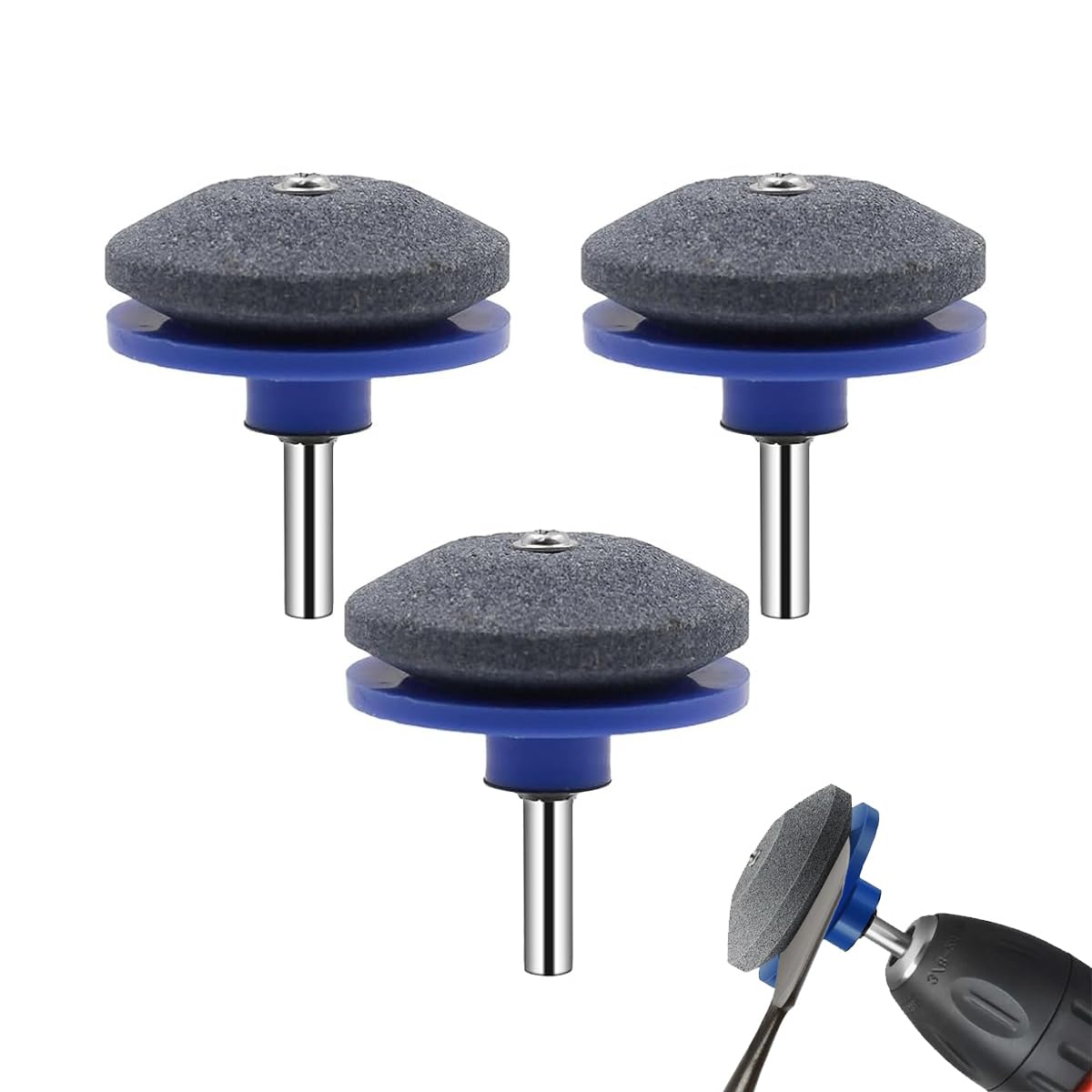 Serplex Lawn Mower Blade Sharpener Kit 3 pcs 58x63 mm with Double Layer Corundum | Universal for Power Drills