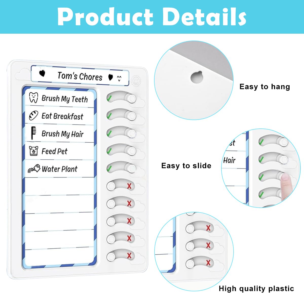 Climberty Magnetic Dry Erase To Do Board for Home and Office featuring Sliding Self Check Button | Blue