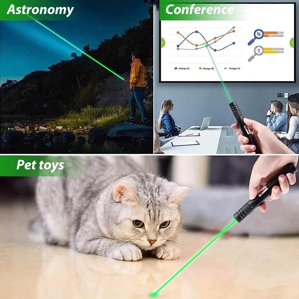 Climberty® Laser Light USB Rechargeable Green Laser Pointer, 2000 Metres Laser Pointer High Power Pen, Cat Laser Toy, Long Range Green Laser Pointer for Presentations, Stargazing, Hiking (Green Light)