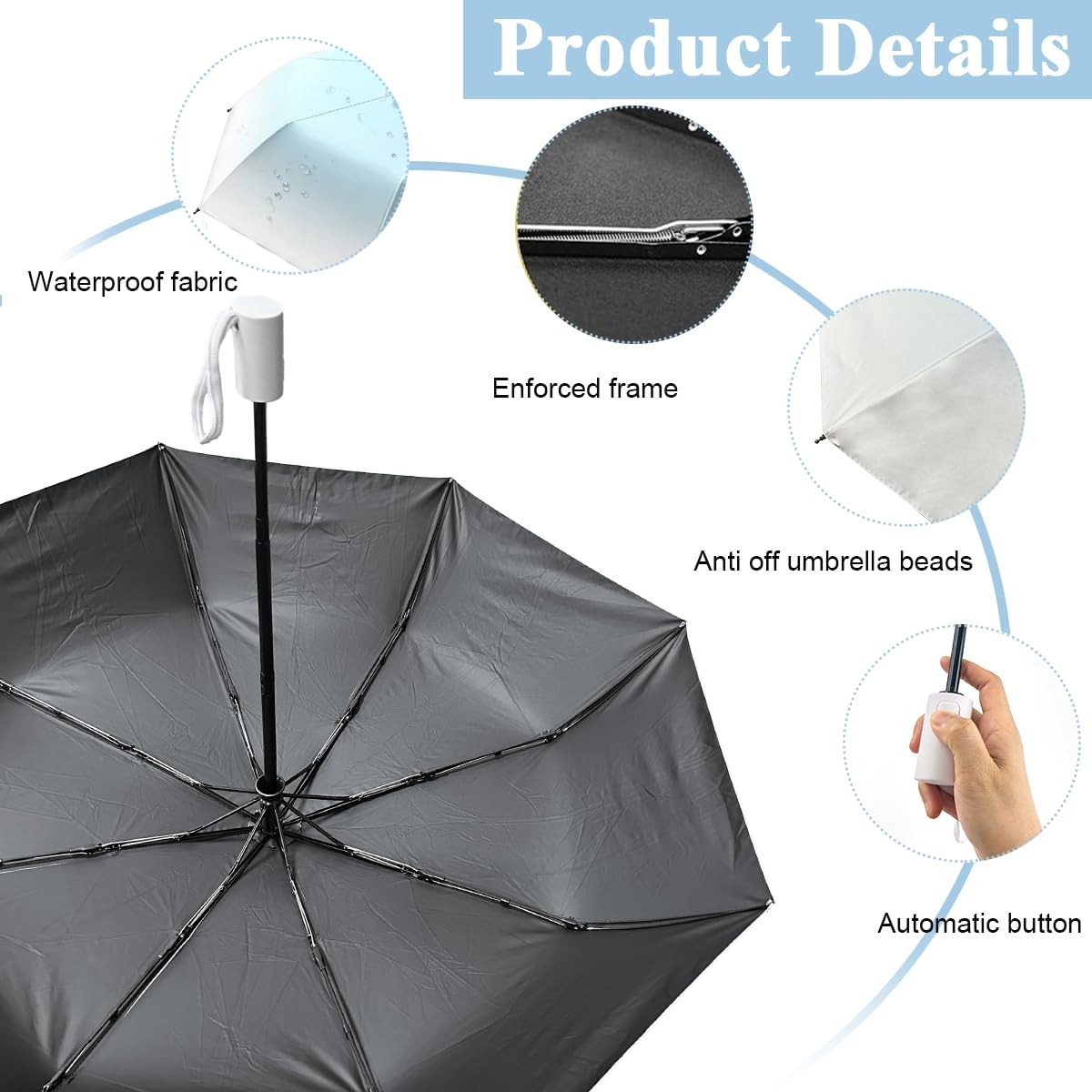 PALAY Automatic Folding UV Umbrella for Travel with 8 Fiber Ribs and UPF 50 Protection | Azure Blue 2PCS