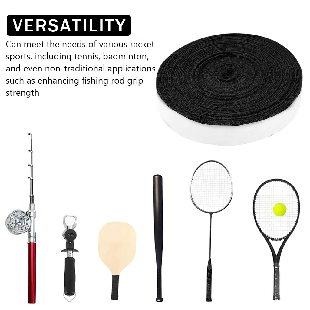 Proberos Badminton Towel Grip Tape for Rackets with 10 m Self-Adhesive Terry Cloth | Black