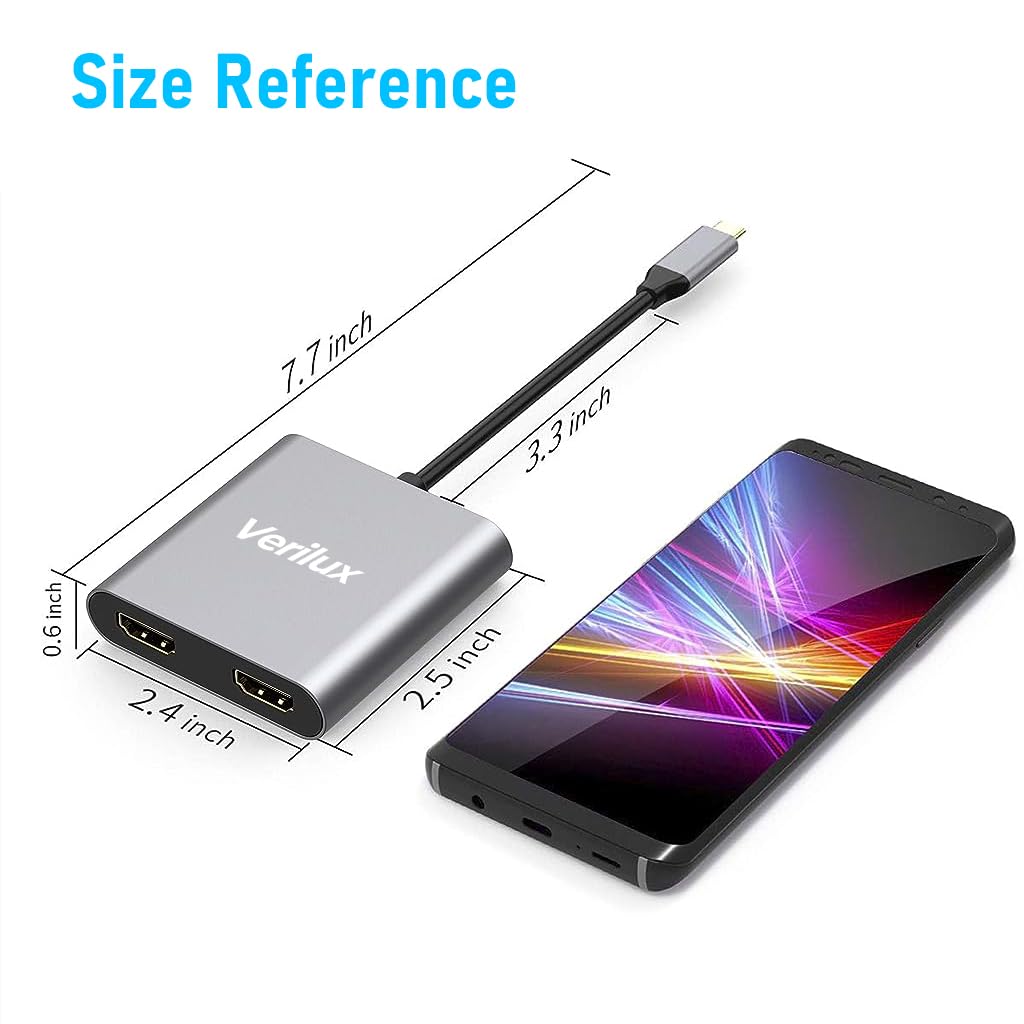 Verilux USB C to HDMI Adapter with Dual HDMI Ports 4K 60Hz for MacBook Pro Air and Dell XPS