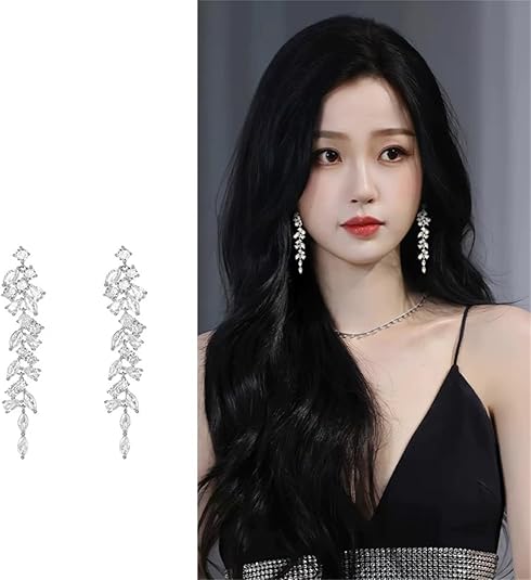 ZIBUYU® Fringe Rhinestone Drop Dangle Earrings For Women,Long Formal Country Concert Long