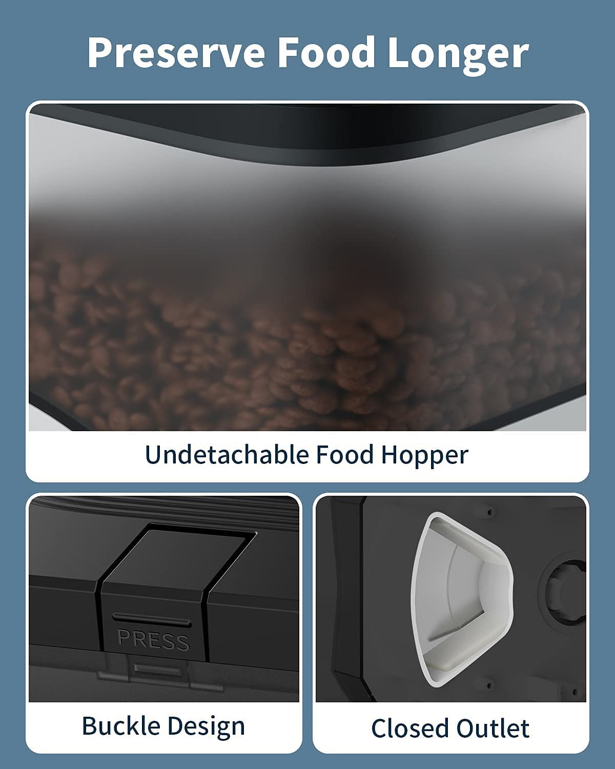 Qpets Automatic Pet Feeder for Cats and Dogs with 3L Capacity and Dual Power Supply | Programmable 1‑4 Meals Featuring Twist‑Lock Lid