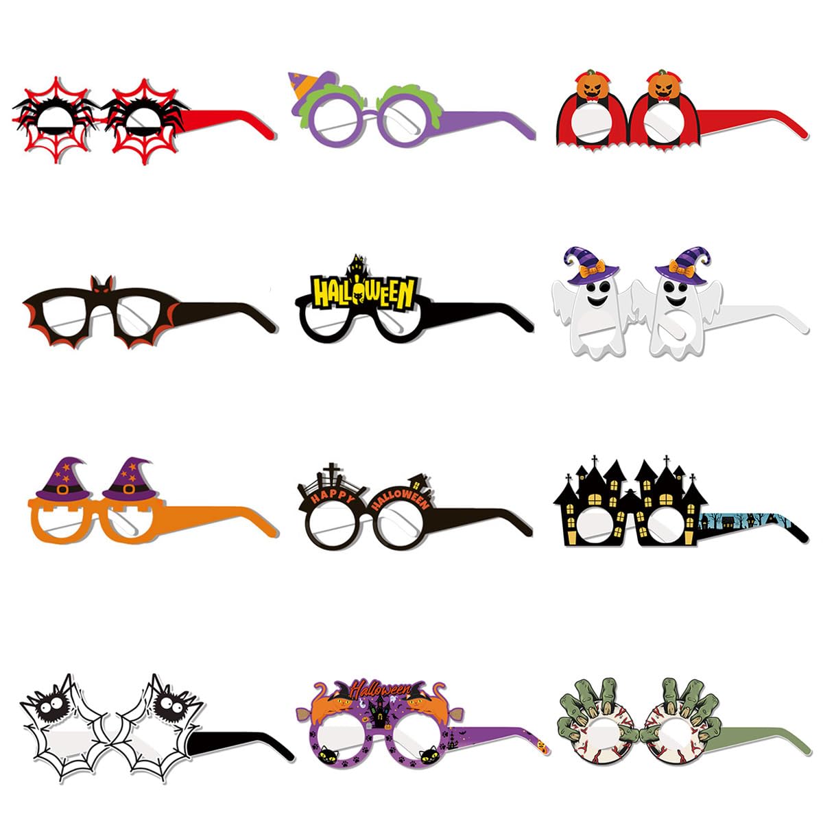 PATPAT Halloween Paper Eyeglasses for Party Dress Up with 12 Designs of Cobwebs Pumpkin and Spider | Fun Card Paper Glasses for Kids and Adults