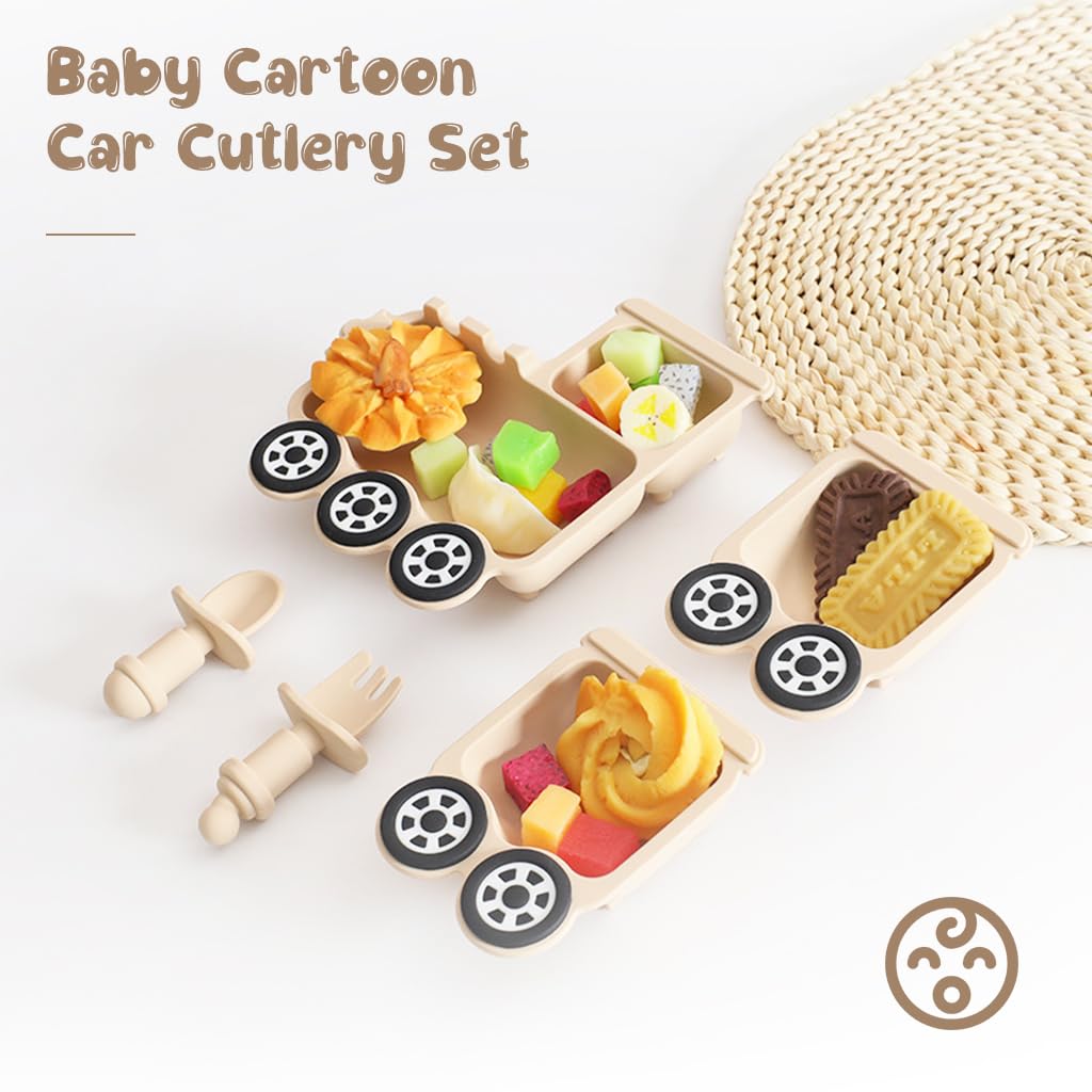 SNOWIE SOFT Silicone Baby Feeding Set for Toddlers with 4 Compartments and Spoon Storage | BPA-Free Food Grade Silicone Plate