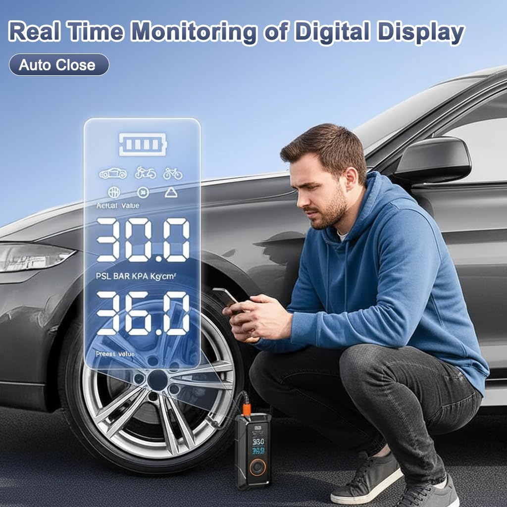 STHIRA Tire Inflator Portable Air Compressor 160PSI for Car and Bike Tires | Cordless Design