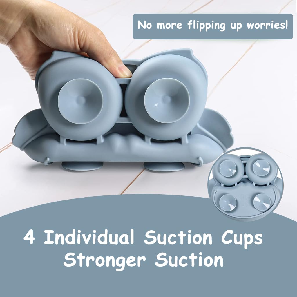 SNOWIE SOFT Baby Suction Plates for Baby Feeding with 4 Strong Suction Cups, Silicone Toddler Plates with Deep Divided for Kids to Feed Themselves, Dish Washer & Micro-Wave Oven Safe