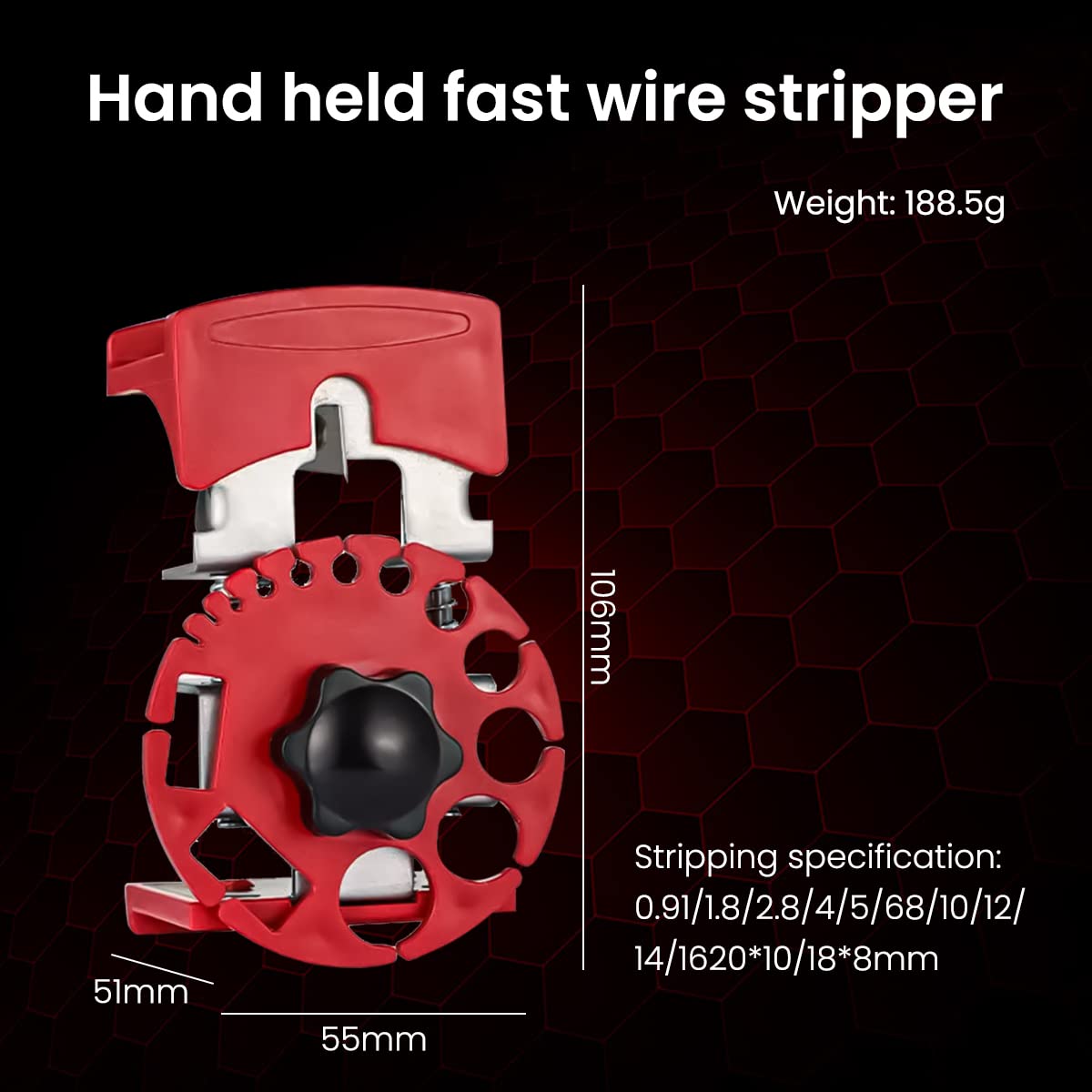 Serplex Handheld Wire Stripper Tool with 10 Stainless Steel Blades & Rubber Handle | Fits 24 to 0 AWG Cables