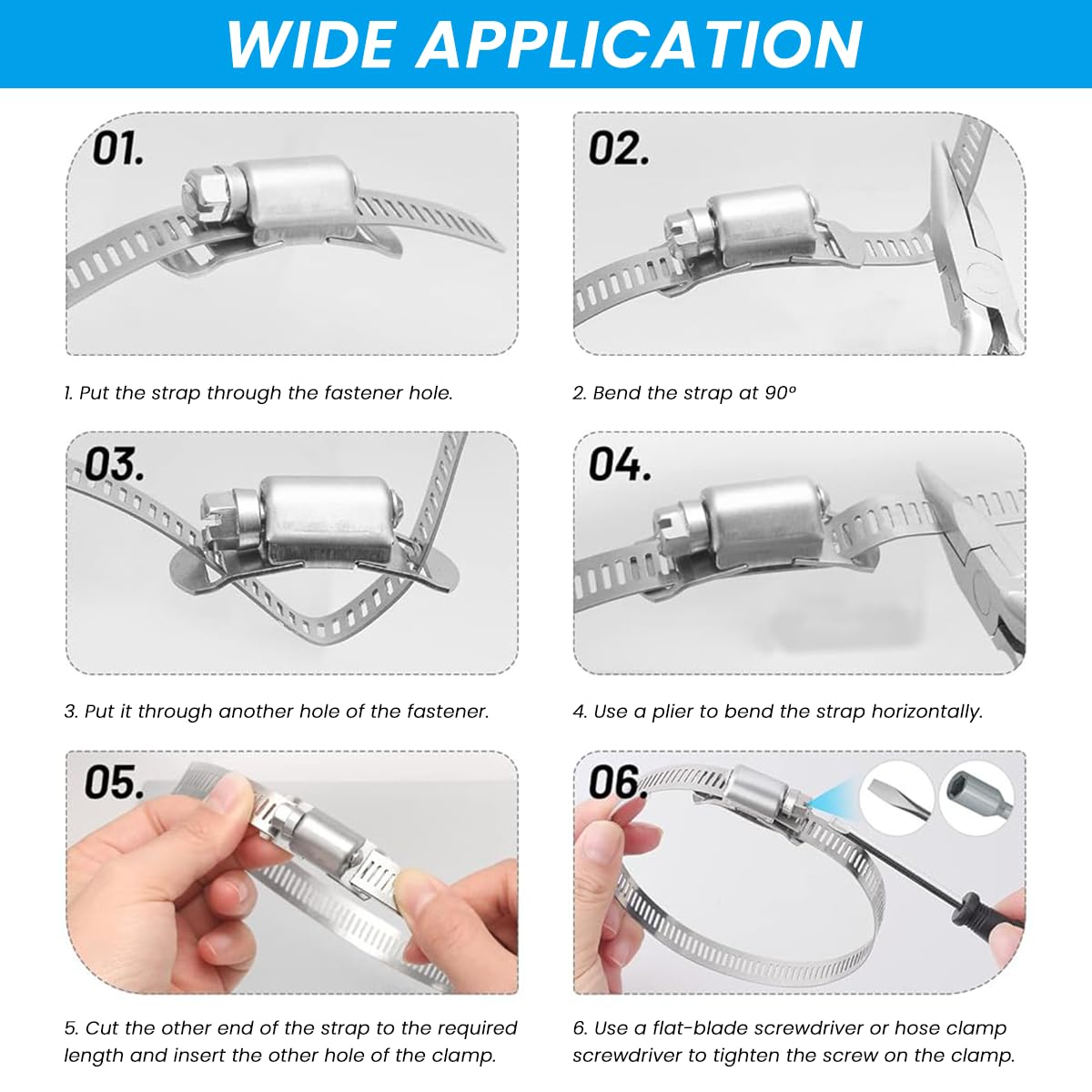 Serplex® 13.3ft Hose Clamp Roll DIY Hose Clamp Roll 304 Stainless Steel Hose Clamp with 8 Fastening Bolts Attachment Cuttable Hose Clamp Hose Clamp Band for Plumbing, Pipe Repairing, DIY