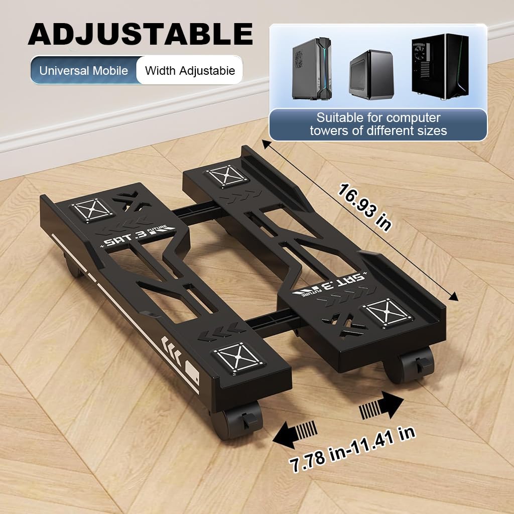 ZORBES Adjustable Computer Tower Stand for Floor with 4 Locking Wheels and 19.5–29 cm Width | Cutout Heat Dissipation Design
