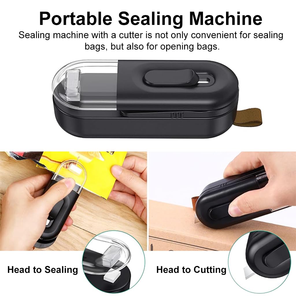 Mini Bag Sealer for Food Storage with Safety Lock and Built In Cutter | Battery Powered