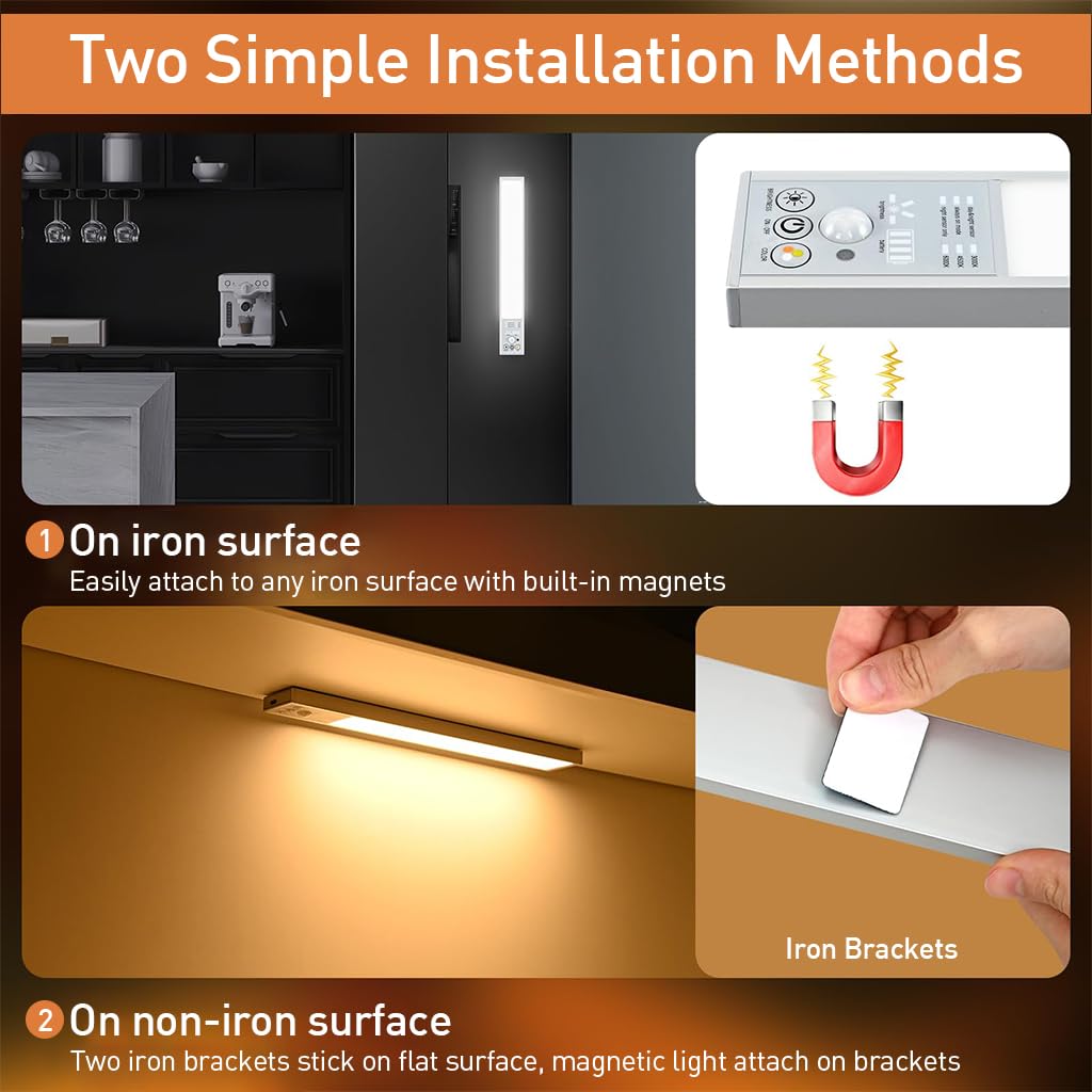 ELEPHANTBOAT® Under Cabinet Lights - 2500mAh LED Lights Motion Sensor Light Indoor, Under Cabinet Lighting 12 Inch 6000K 111 LED Wireless USB Rechargeable