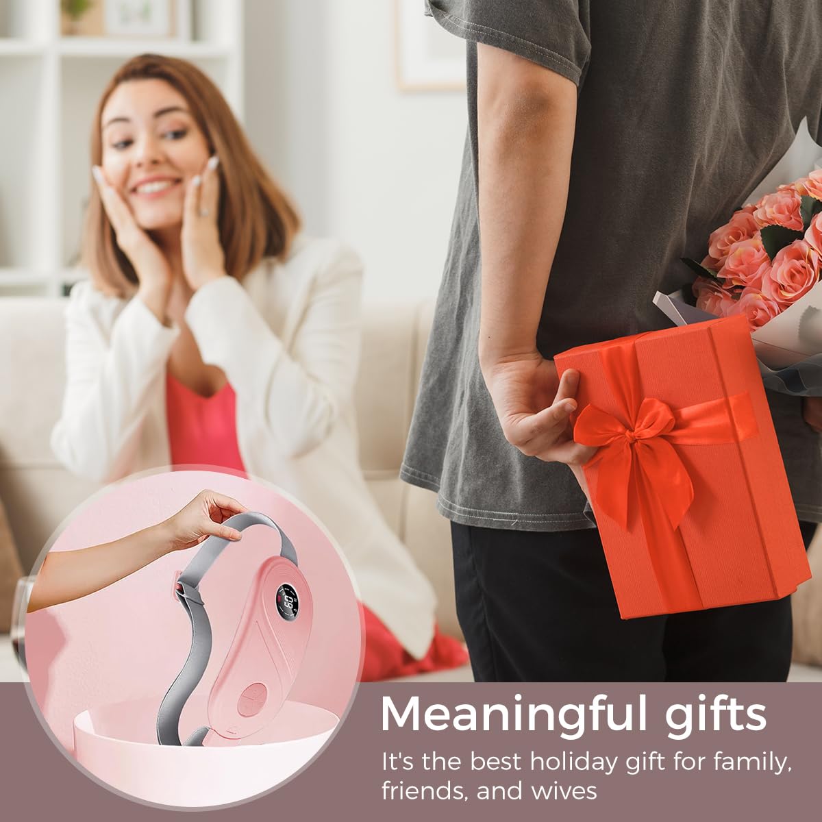 ZIBUYU Cordless Electric Heating Pad for Period Cramps with 3 Heat Levels and Auto Shut Off | Rechargeable Pink Belly Warmer for Women