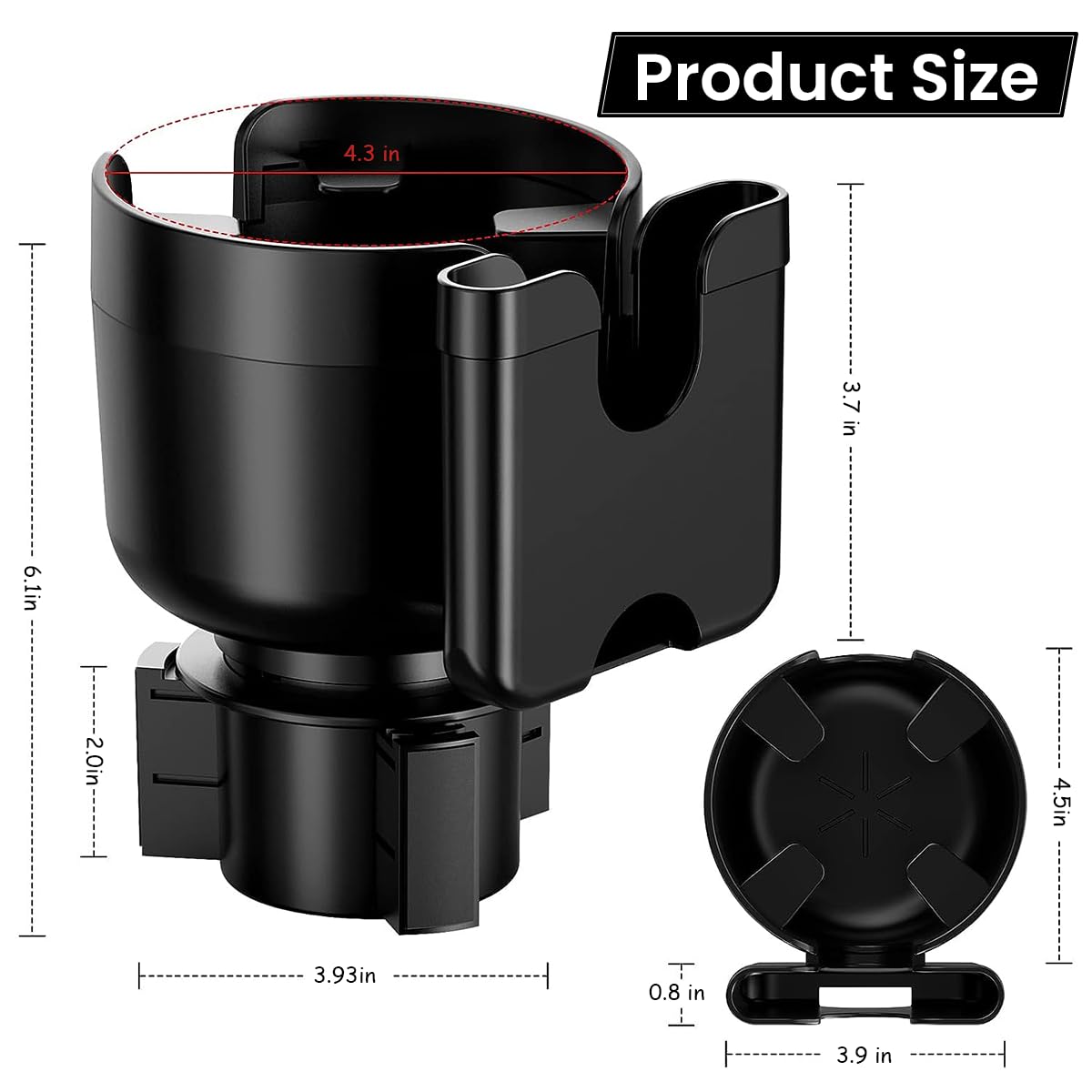 STHIRA Car Cup Holder for Center Console with 360° Rotatable Phone Mount and ABS Base | Fits 2.69–3.93 in Openings