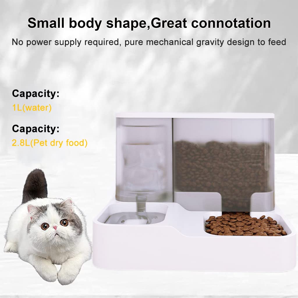 Qpets 2 in 1 Automatic Food Feeder and Water Dispenser Gravity Design Auto Feeding 3L Cat Food Dispenser Food Feeder and Auto Dog Water Dispenser 1 L for Small Medium Big Dog Pets Puppy Kittens