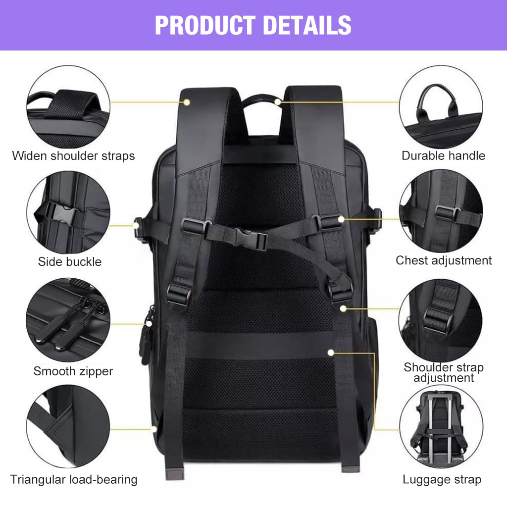 GUSTAVE® 38L Laptop Backpack for Men Women with USB Charging Port,Waterproof Business Backpack Anti Theft Bag Large Overnighter Backpack for Outdoor Camping Travelling (Black)