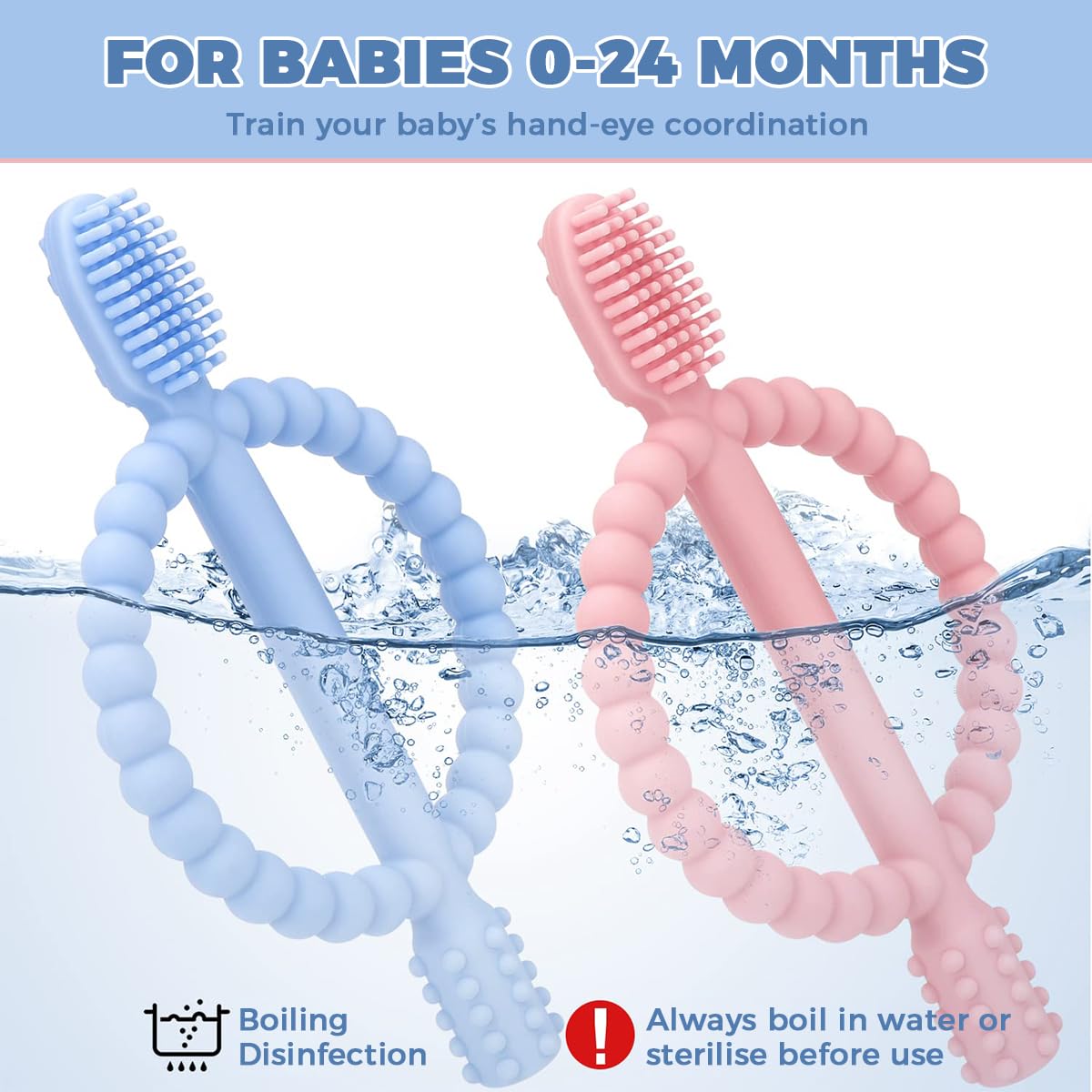 SNOWIE SOFT Baby Silicone Toothbrush 2Pcs for 0–18 Months with Ring Grip | BPA Free Sensory Brush