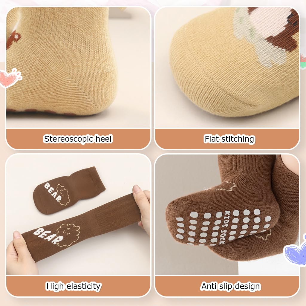 SNOWIE SOFT Baby Socks Set 5 Pairs with Anti Slip Silicone Soles for Infants 0 12 Months