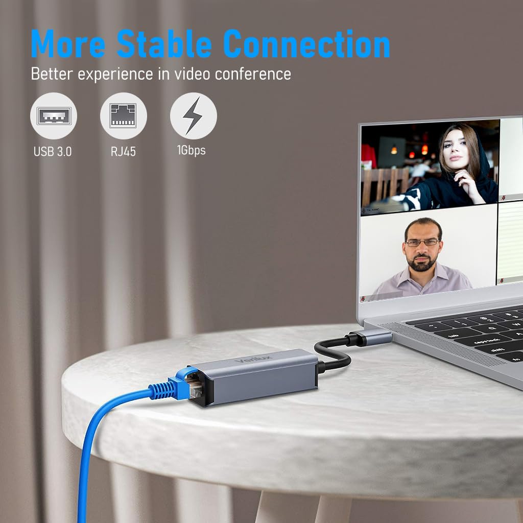 Verilux USB to Ethernet Adapter with USB 3.0 Gigabit RJ45 Connection for Laptops and PCs