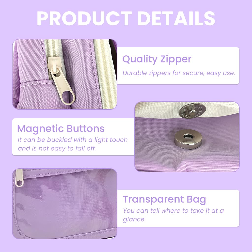 Zibuyu Student Pencil Pouch for School and Office with Multi Layer Mesh Pockets | Purple Organizer