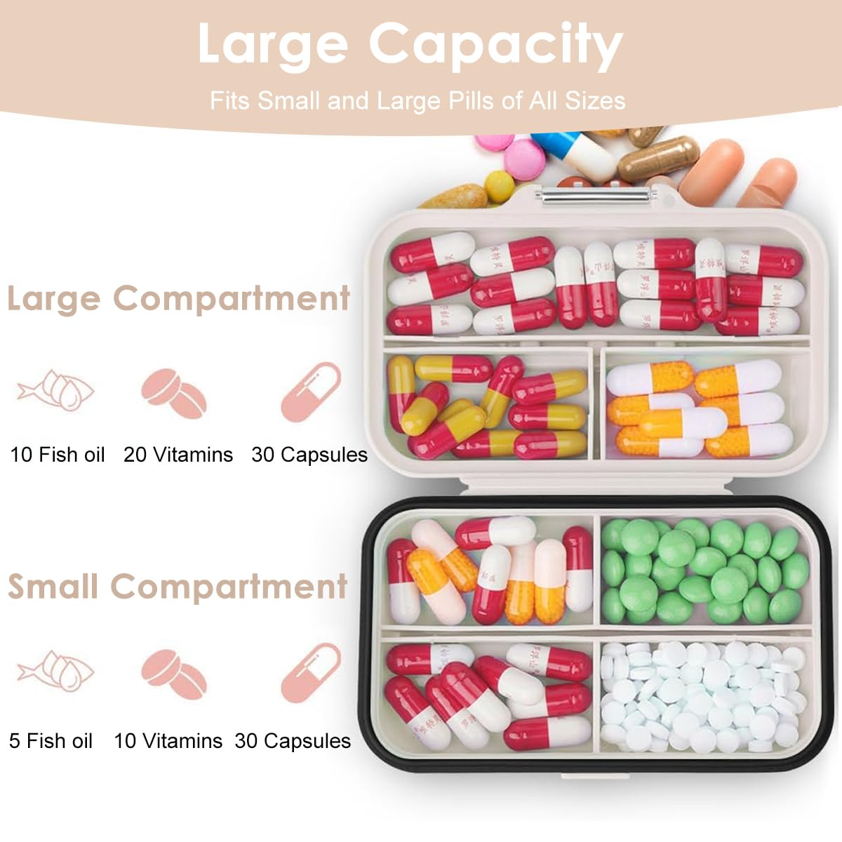 HANNEA Travel Pill Organizer Box for Weekly Medication with 7 Compartments and Sliding Date Marker | BPA-Free PP Portable Case 11.5 x 7.3 x 3.4cm