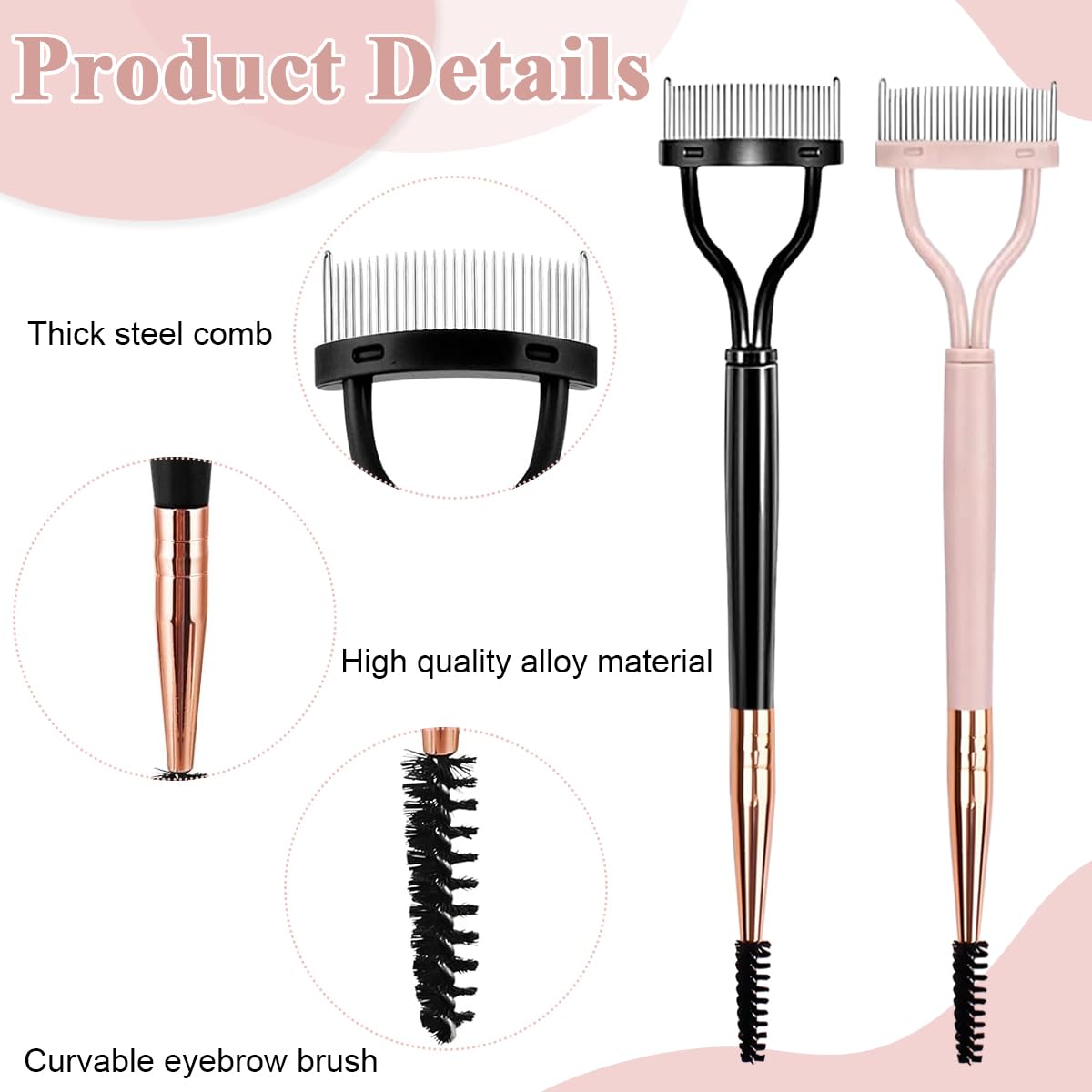 MAYCREATE® 2Pcs Eyelash Separator Comb and Spoolie Eyebrow Brush 2-in-1 Metal Dual Head Lash Separator Tool with Cover for Excess Mascara Removal