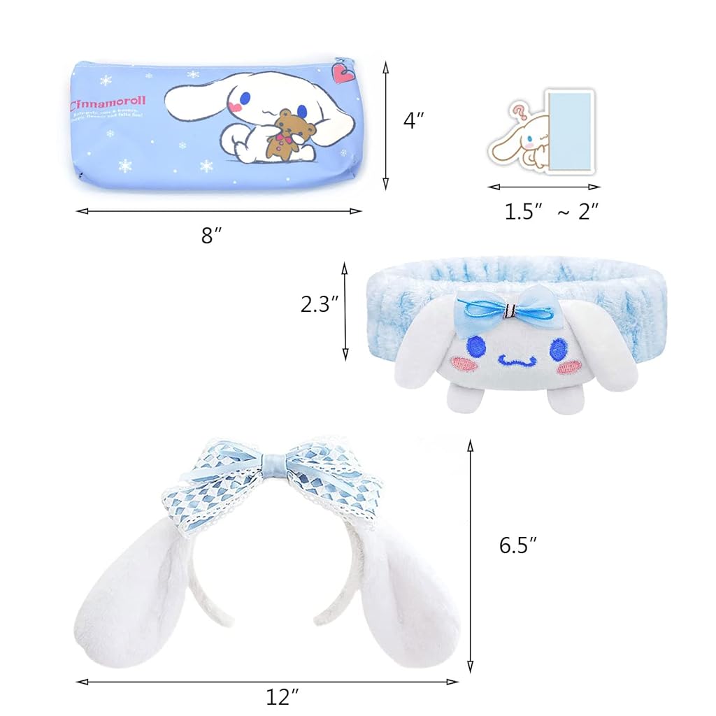 HASTHIP 9Pcs Kawaii Cinnamoroll School Kit for Girls, Sanrio Stuff Cute Stationery School Supplies Set  Headband, Ear Dog Headband, Hairband, Stationery Pouch, Stickers, Necklaces, Bracelet, Keychain