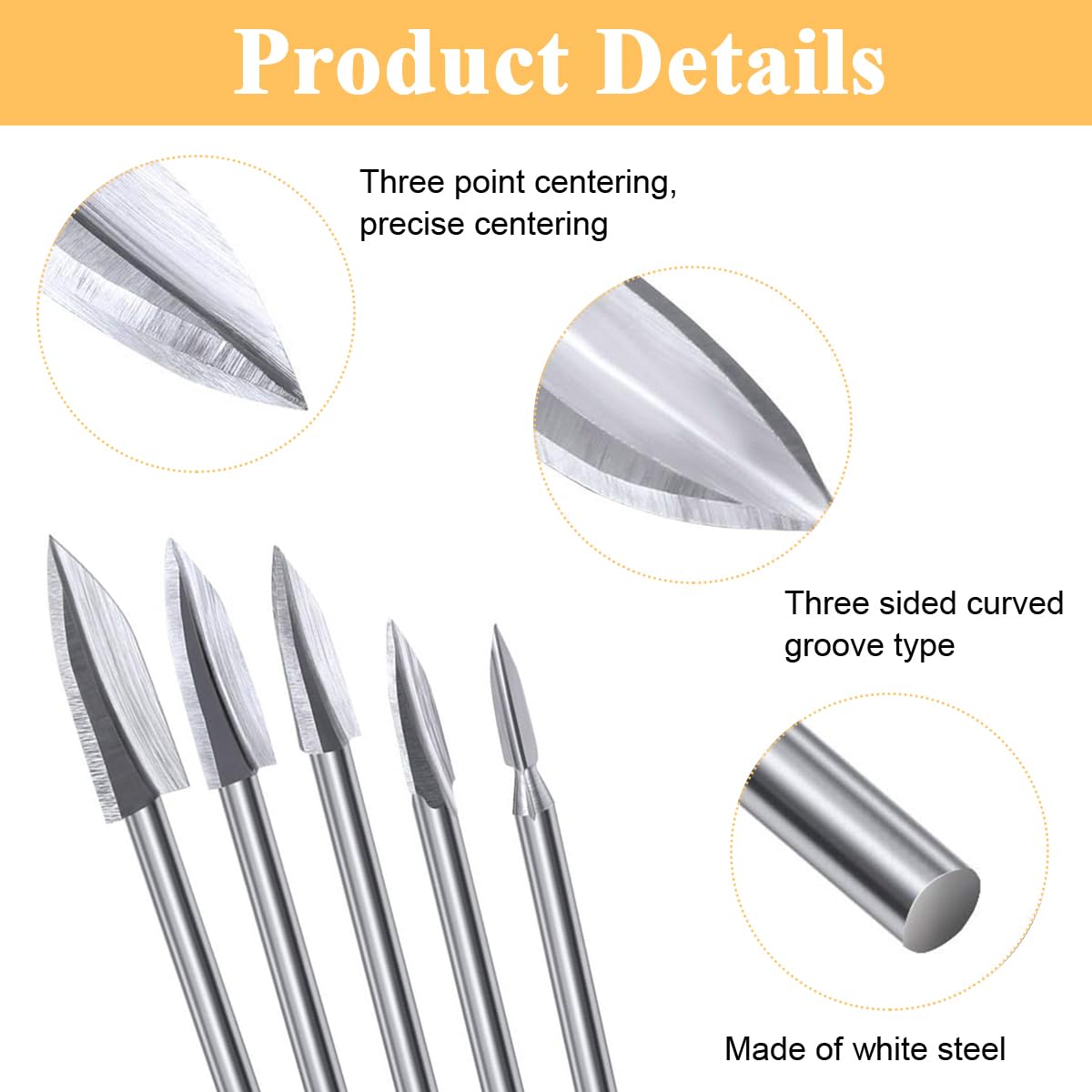 HASTHIP® Wood Carving Tools for Rotary Tool, 5 PCS HSS Woodworking Tools Engraving Drill Bit Set Wood Crafts Grinding Tool Universal 1/8