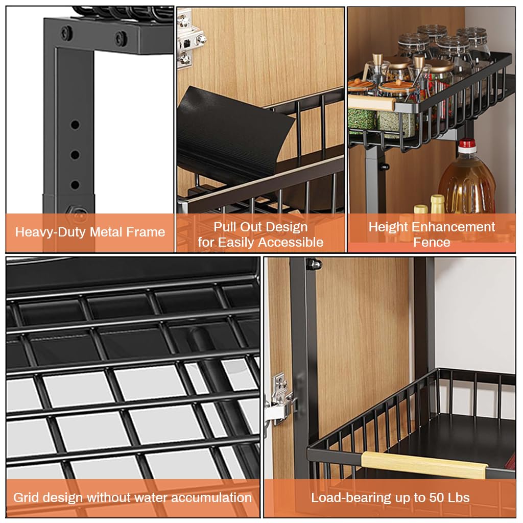 Supvox Kitchen Organizer Rack for Countertop and Under Sink Storage featuring 42–49cm Adjustable Double Layer Carbon Steel Stand
