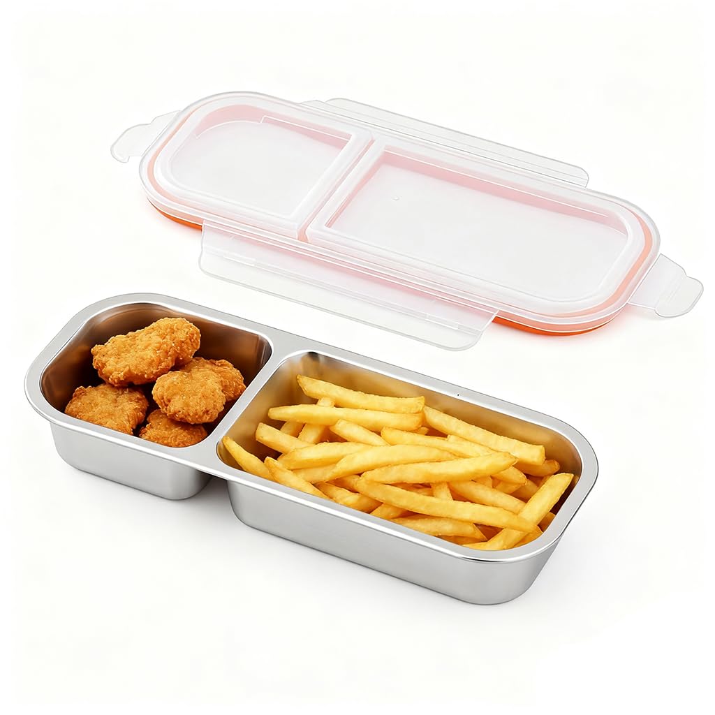 Supvox Food Container 700ml for Meal Prep with Two Compartments and Clear Seal Lid | Stainless Steel Storage Box