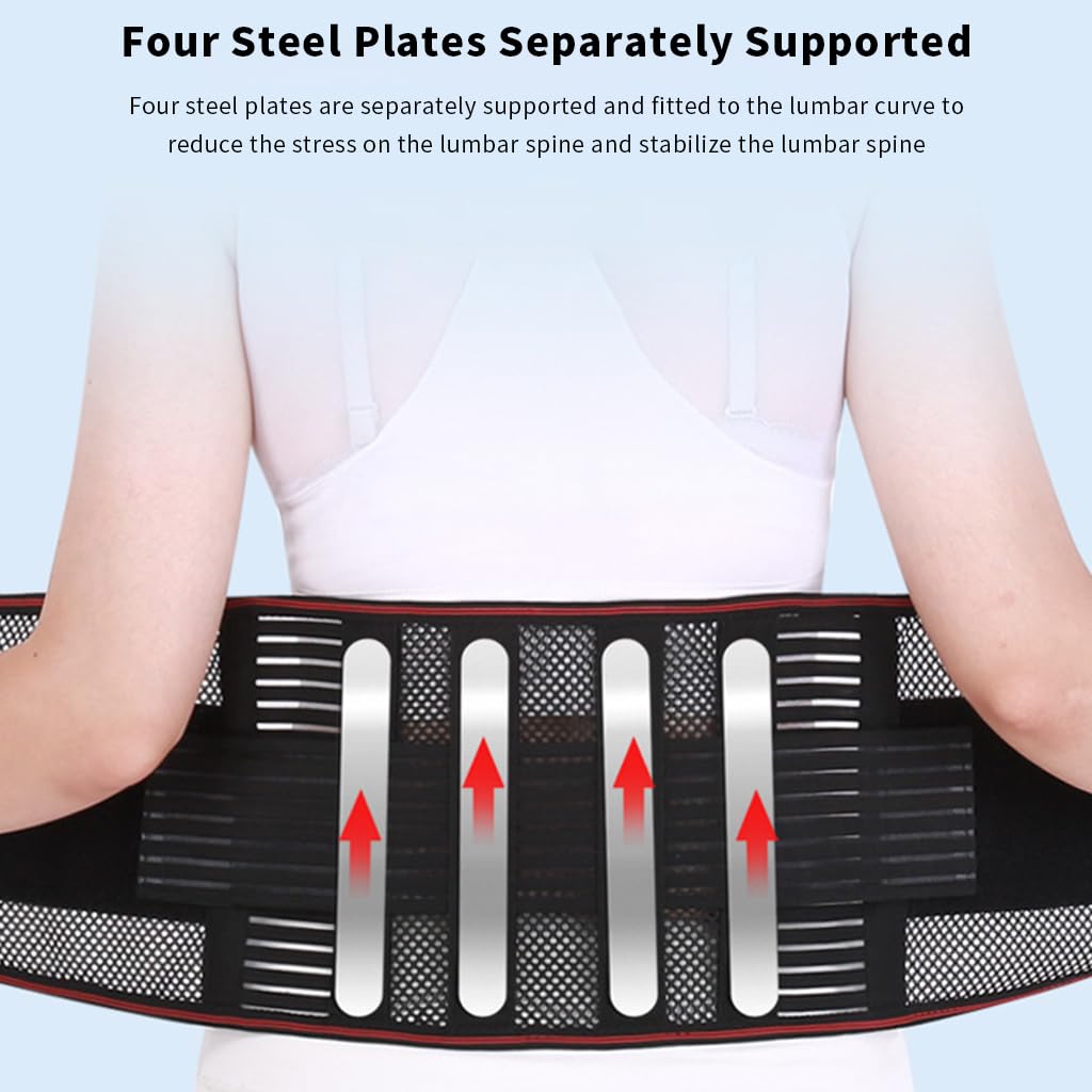 HANNEA Lumbar Support Belt for Pain Relief with 5 Stainless Steel Bars and Breathable Mesh | Adjustable 29–35 in Fit for Men and Women