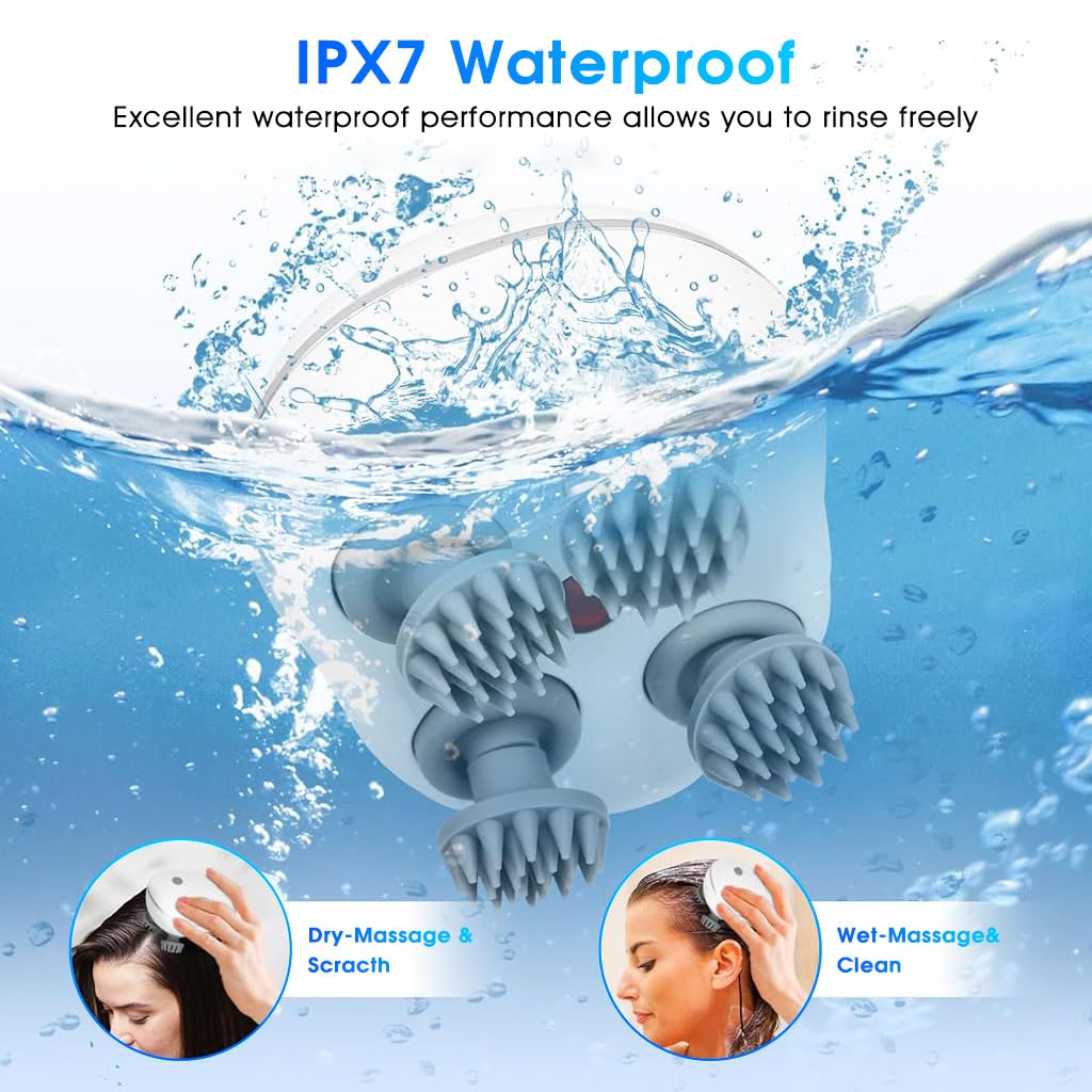 ZIBUYU Electric Scalp Massager for Relaxation with 4 Rotating Heads and 1200mAh Battery | USB Rechargeable