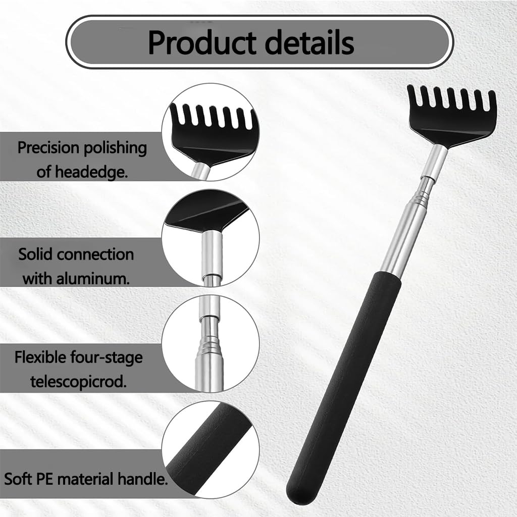 ZIBUYU Telescoping Back Scratcher for Deep Relief featuring 7 Claws and 20–68cm Extendable Stainless Steel Handle | Anti Slip Grip for Men and Women