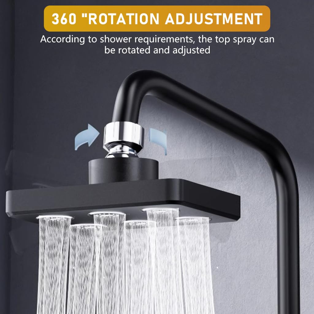 HASTHIP Rain Shower Head for Bathroom with 360° Rotation and Six 14 Nozzle Outlets | Black ABS